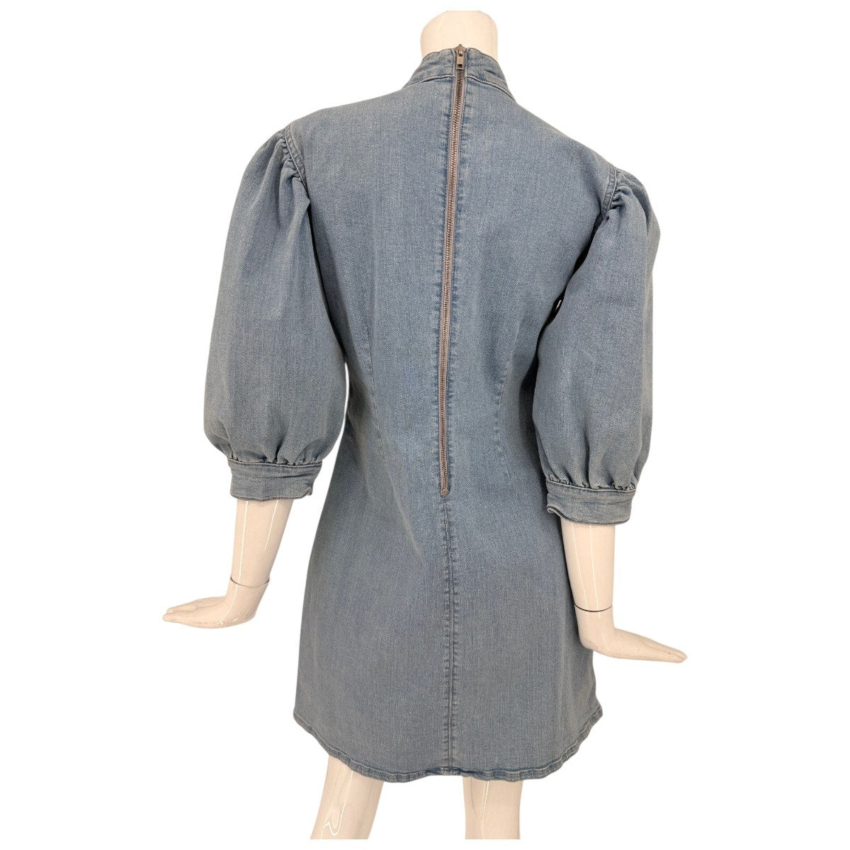 Ganni Cotton Blend Denim Mock Neck Mini Shift Dress