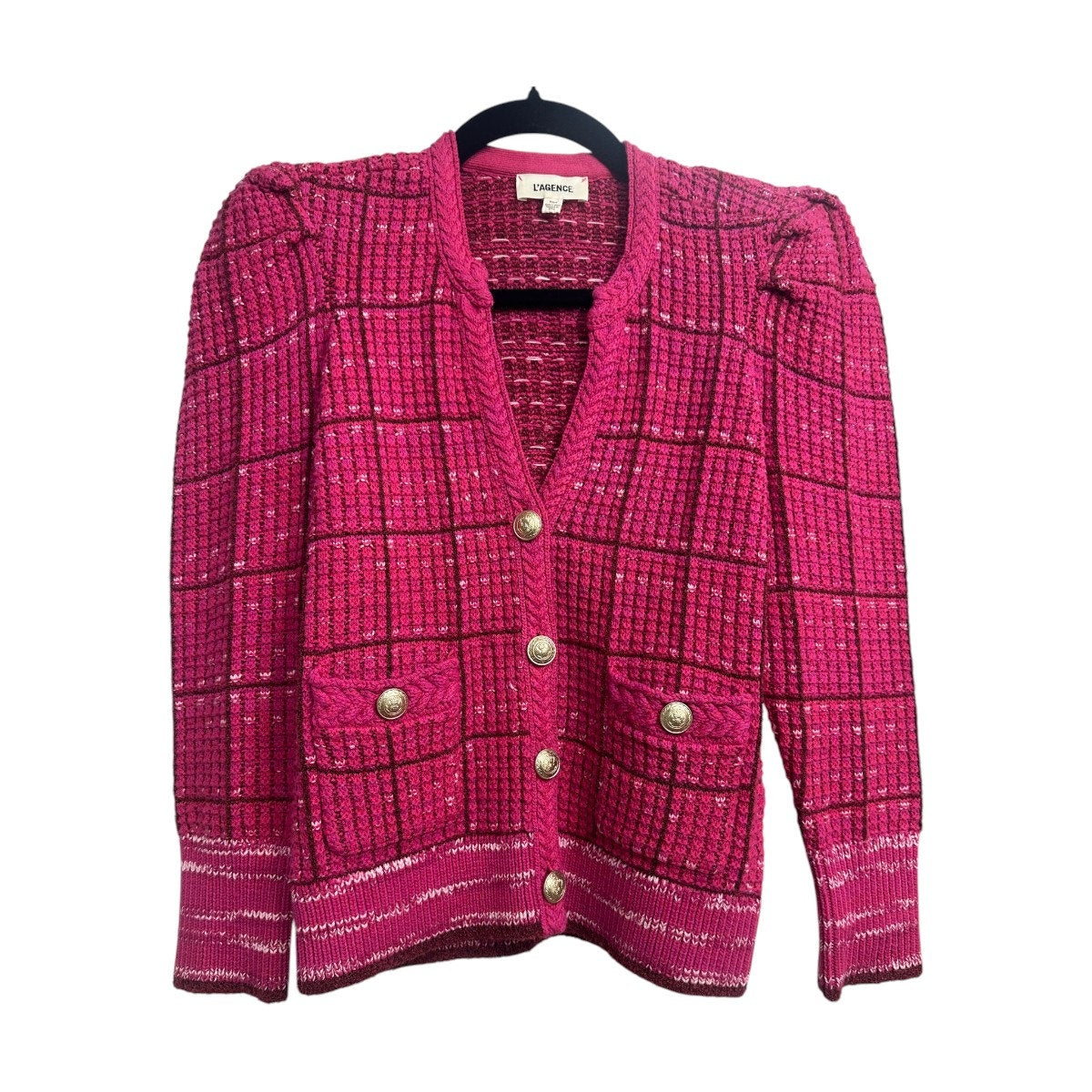 L'AGENCE Jenni Cotton Blend Tweed Knit Button Front Cardigan