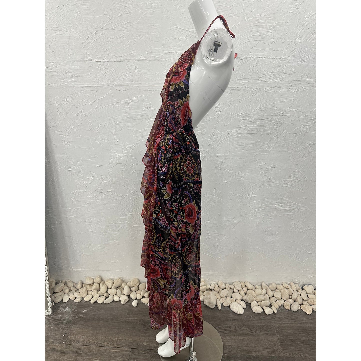 Misa Los Angeles Cotton Paisley Print Ruffle Melany Wrap Midi Dress