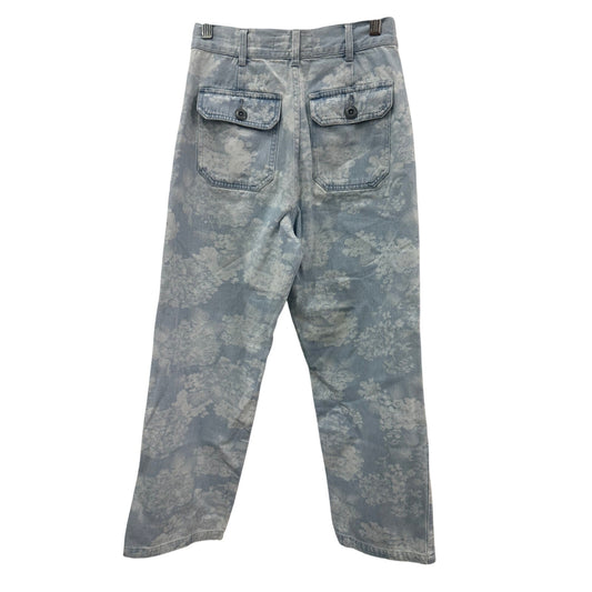 The Great Light Blue Cotton Denim Floral Print Straight Jeans Women's