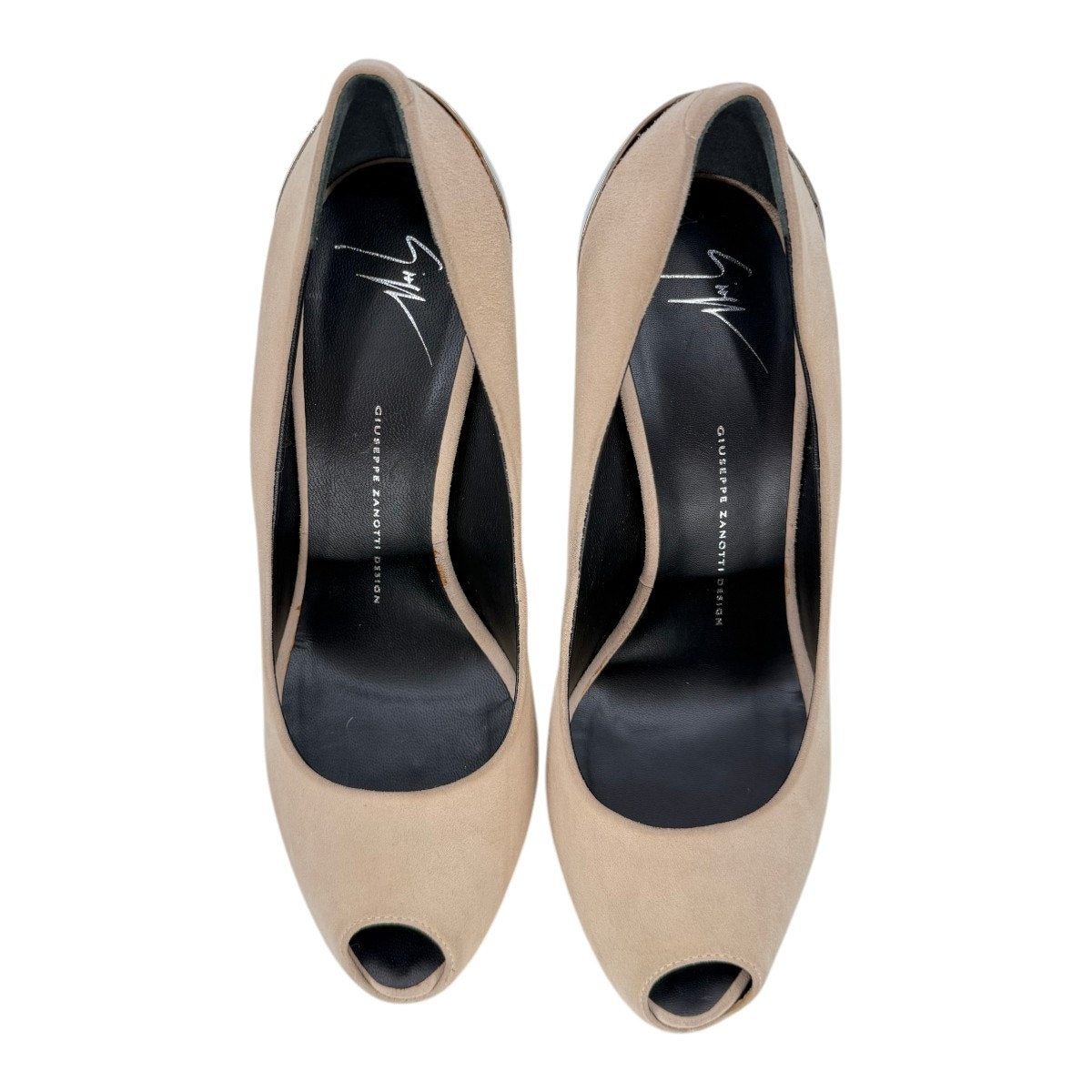Giuseppe Zanotti Sharon Beige Suede Peep Toe Platform Stiletto Pumps Size 10