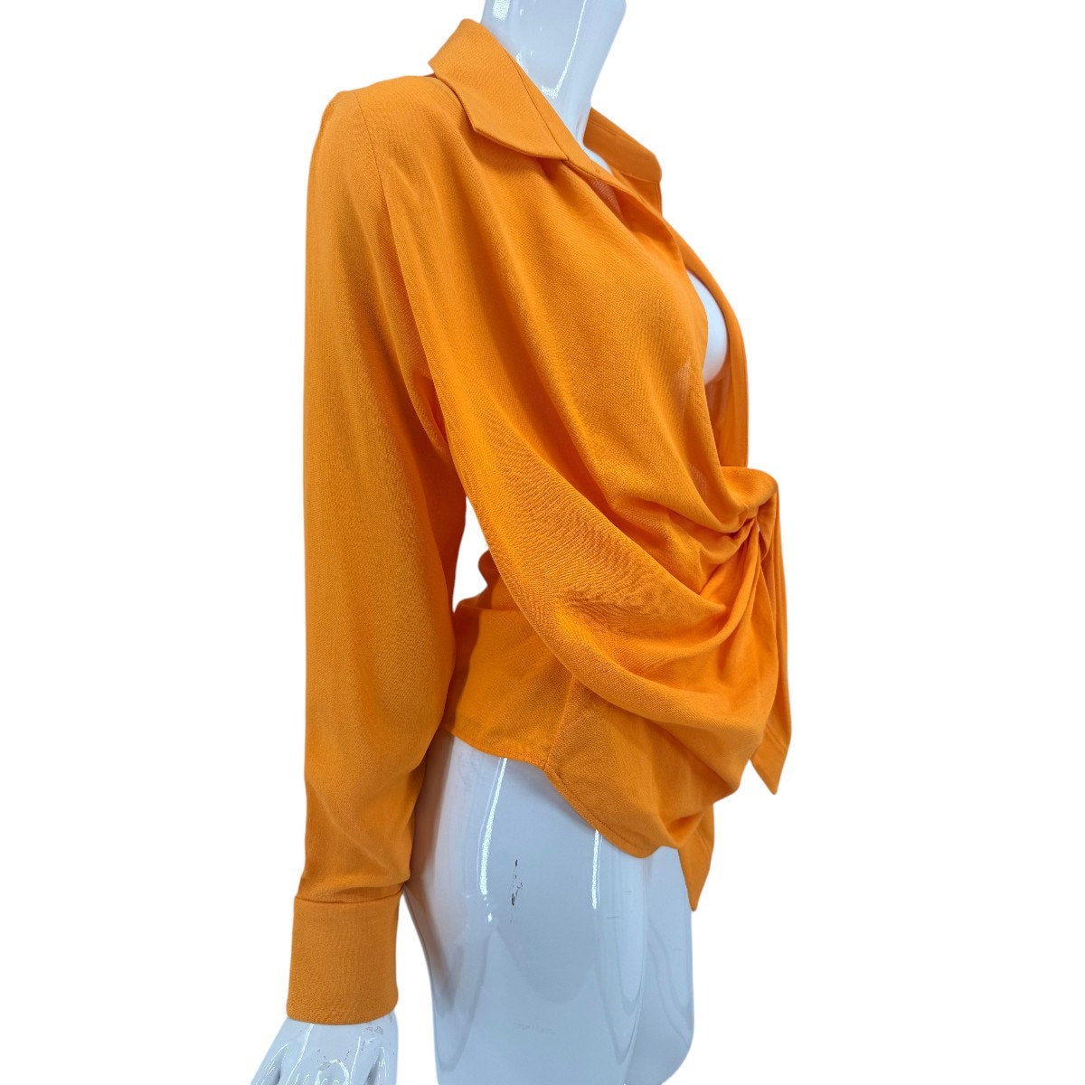 Jacquemus La Chemise Bahia Front Knot Long Sleeve Shirt