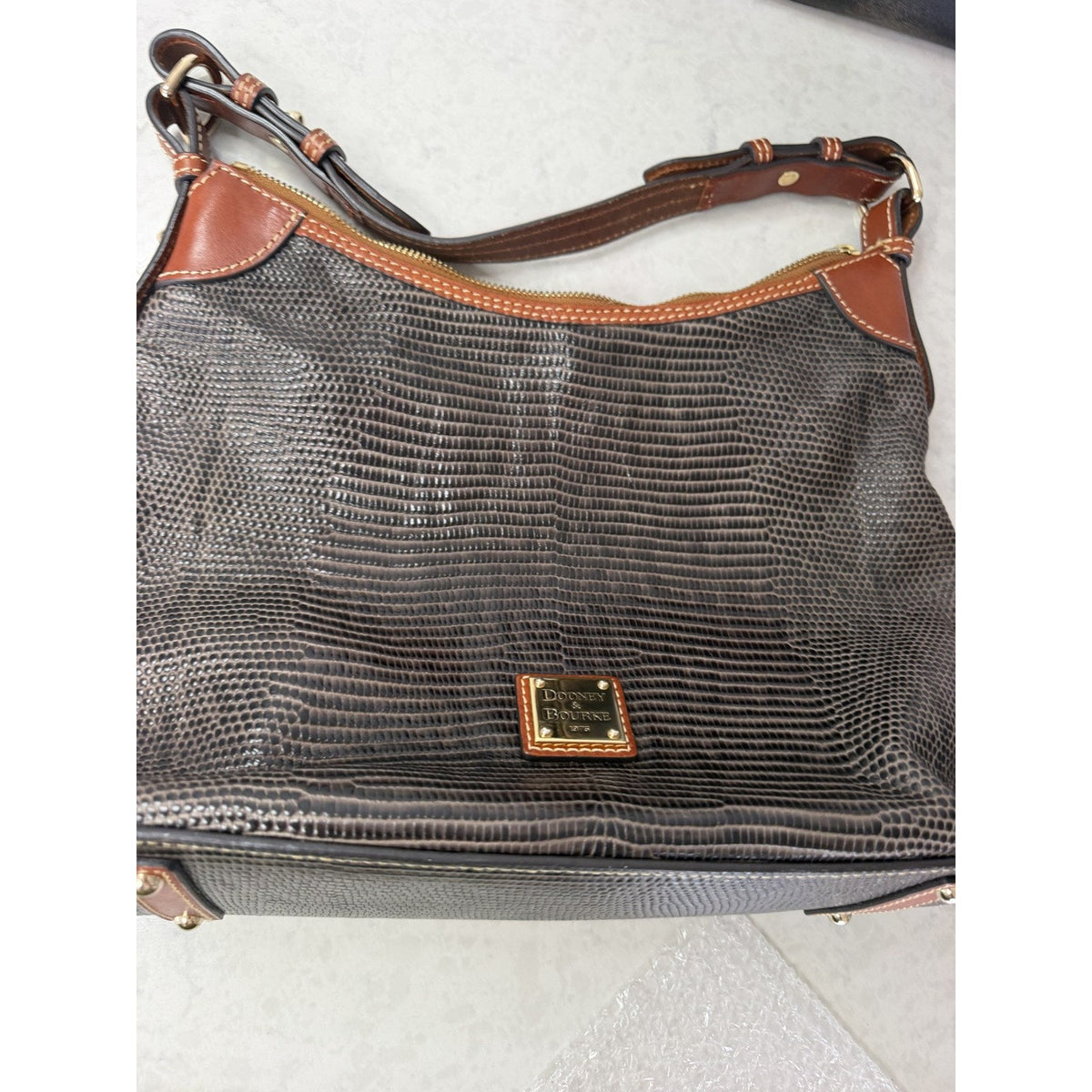 Dooney & Bourke Lizard Embossed Leather Hobo Shoulder Bag