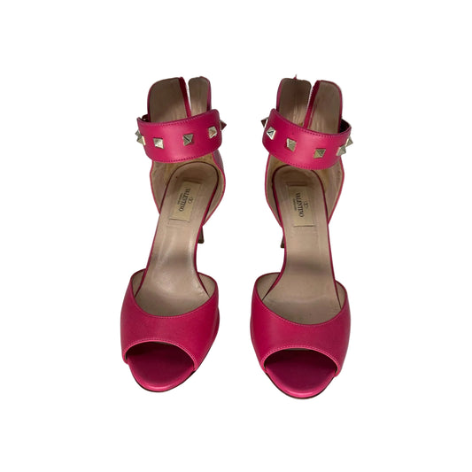 Valentino Garavani Leather Rockstud Accent Ankle Strap Heels
