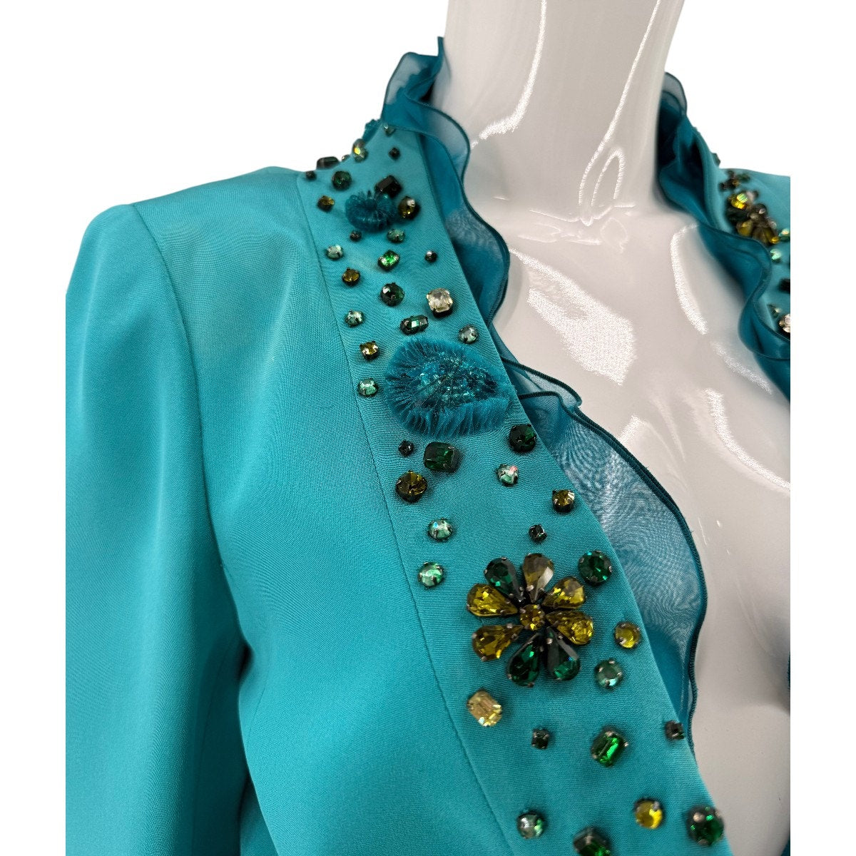 Valentino Silk Embellished Ruffle Open Front Blazer Jacket