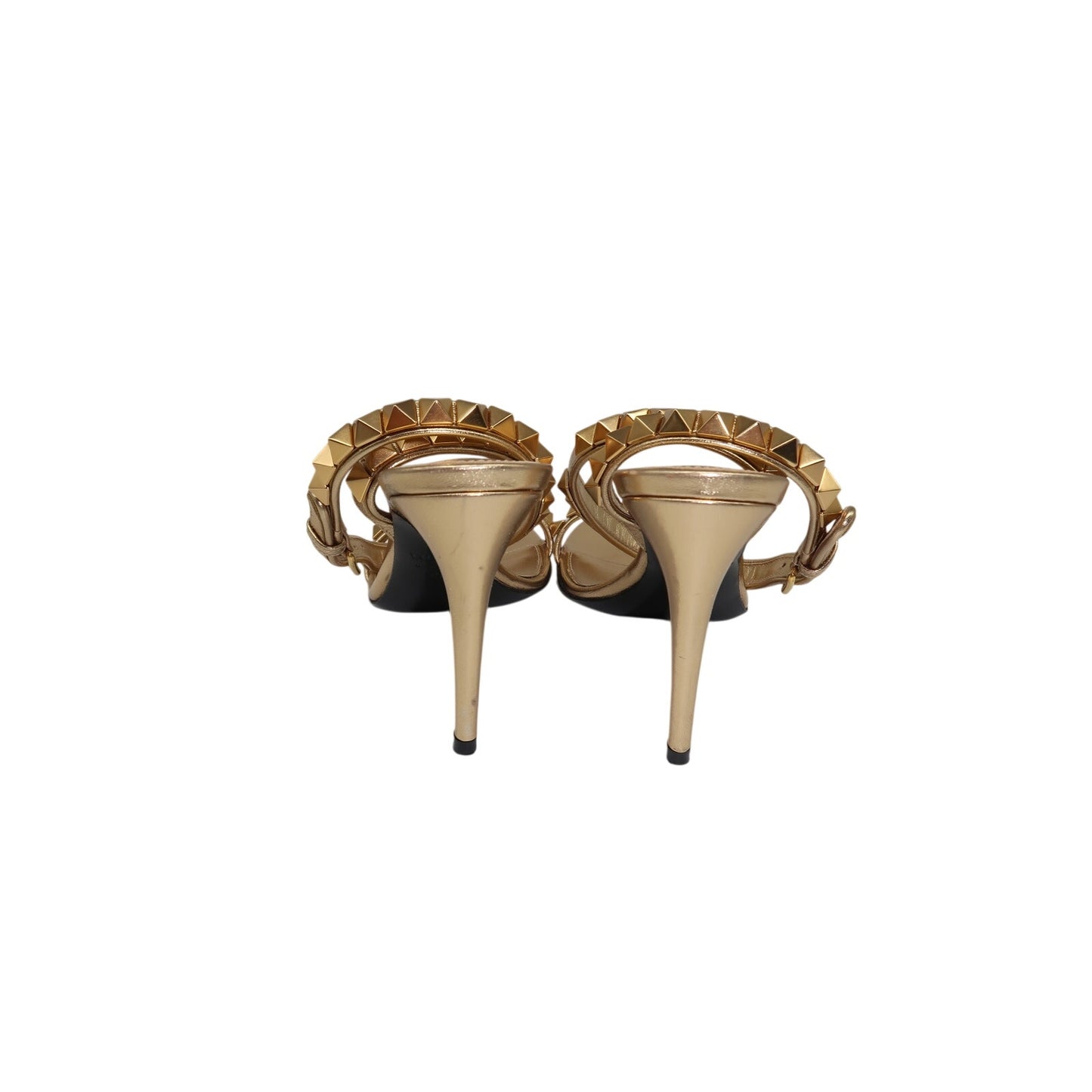 Valentino Gold Metallic Leather Rockstud Ankle Strap Sandals