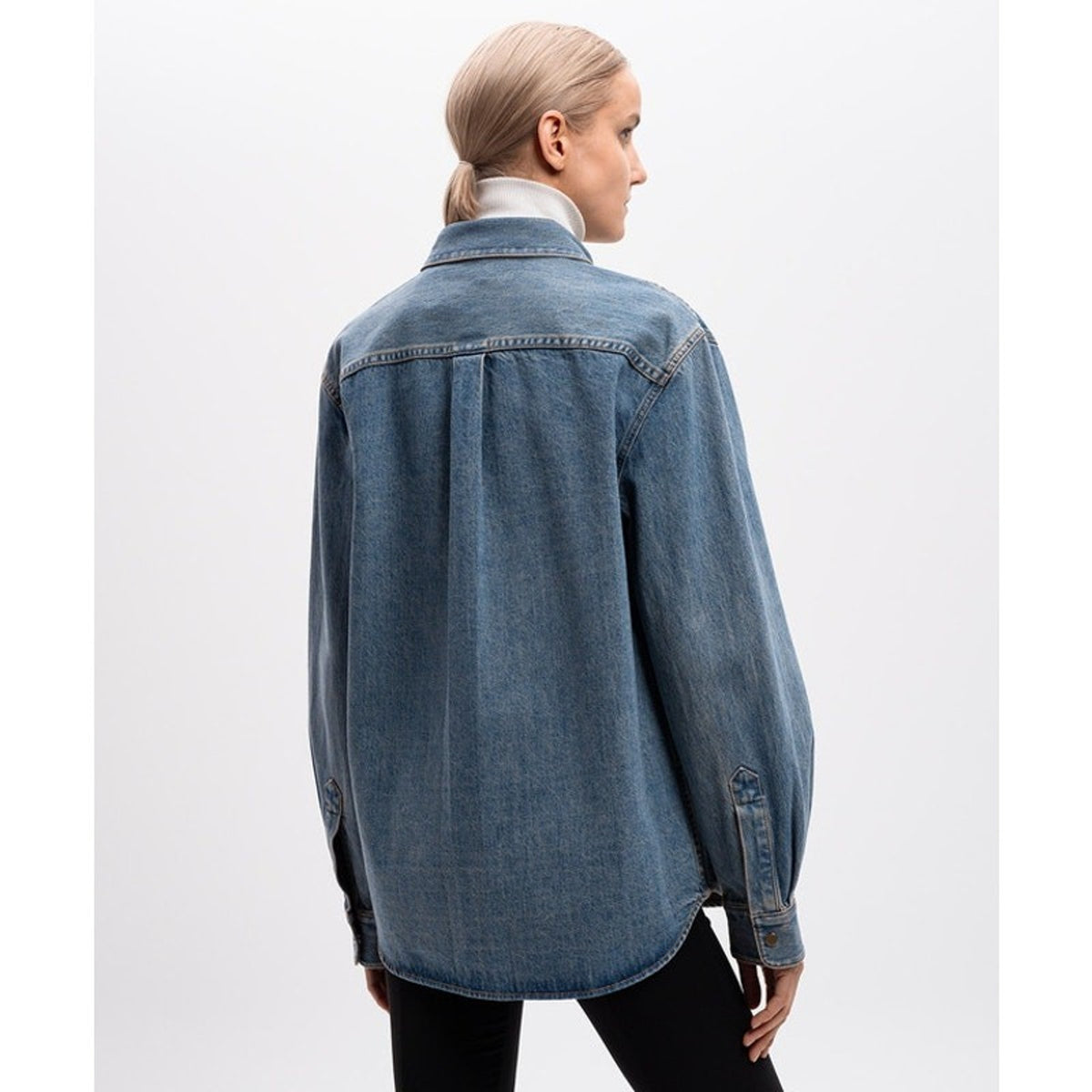 Helmut Lang Collared Shirt Blue Logo Long Sleeve Cotton Denim