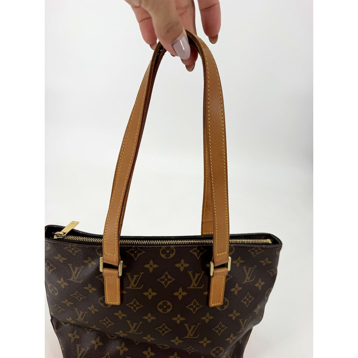 Louis Vuitton Cabas Piano Monogram Canvas Tote M51148 Vachetta Shoulder Bag