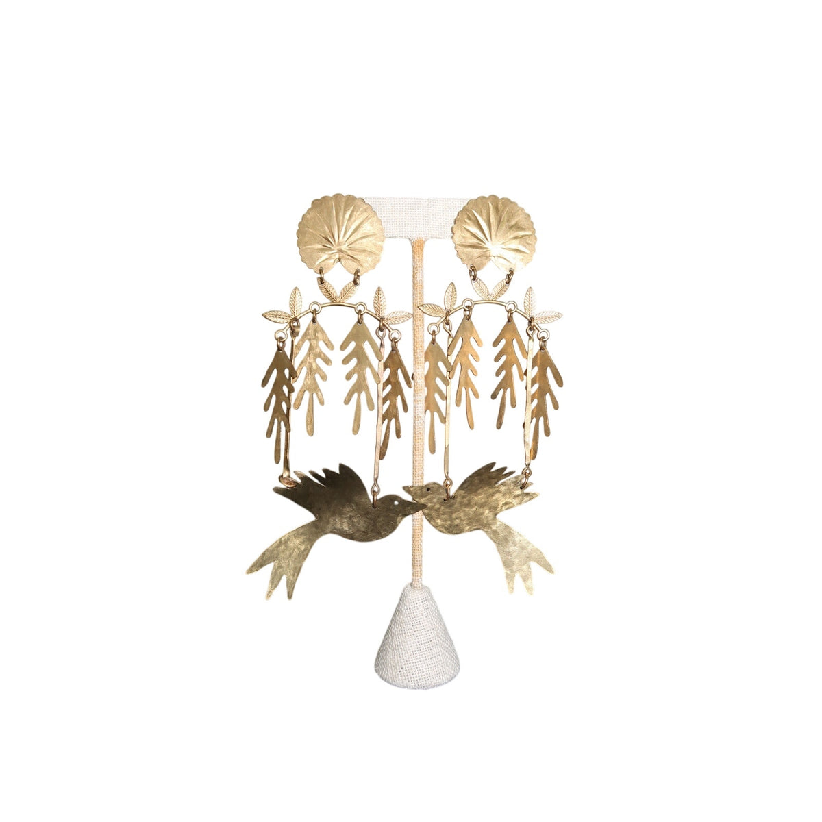 We Dream in Colour Bird's Eden Brass Bird Dangle Statement Earrings Gold Tone OS