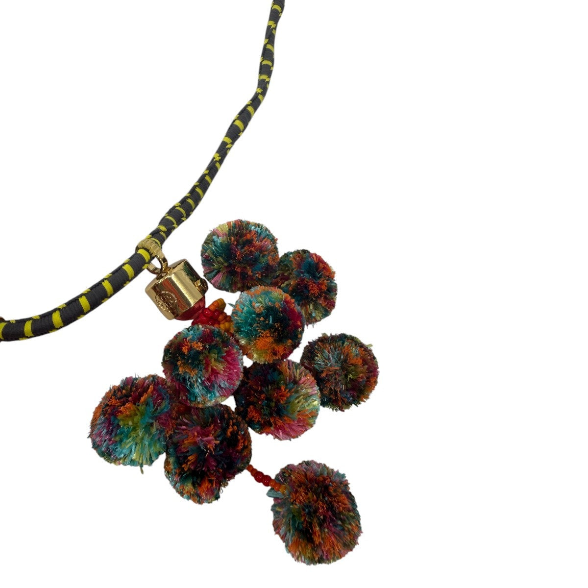 Tory Burch Multicolor Pom Pom Collar Statement Necklace Gold Ton