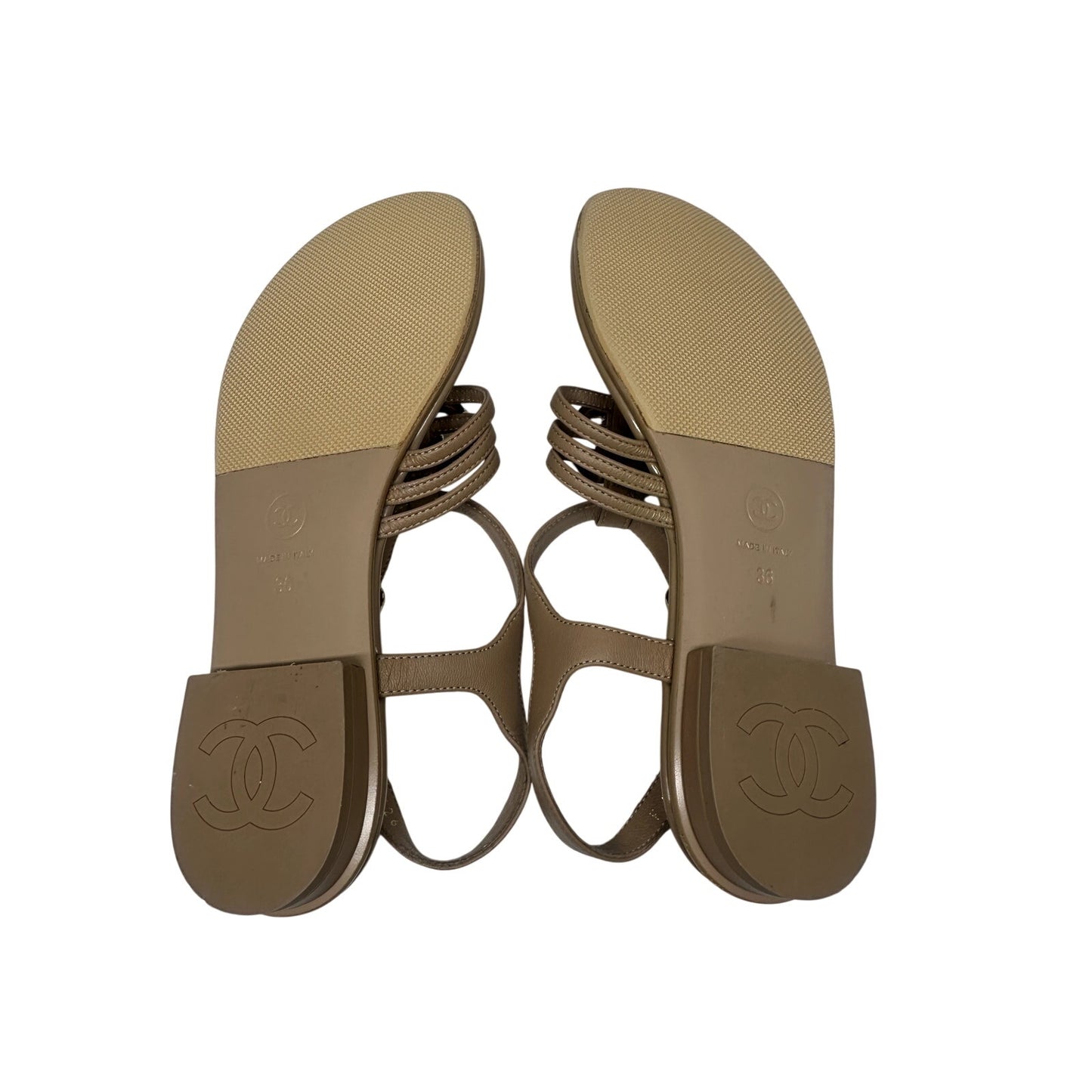 Chanel Leather Interlocking CC Logo Strappy Thong Sandals