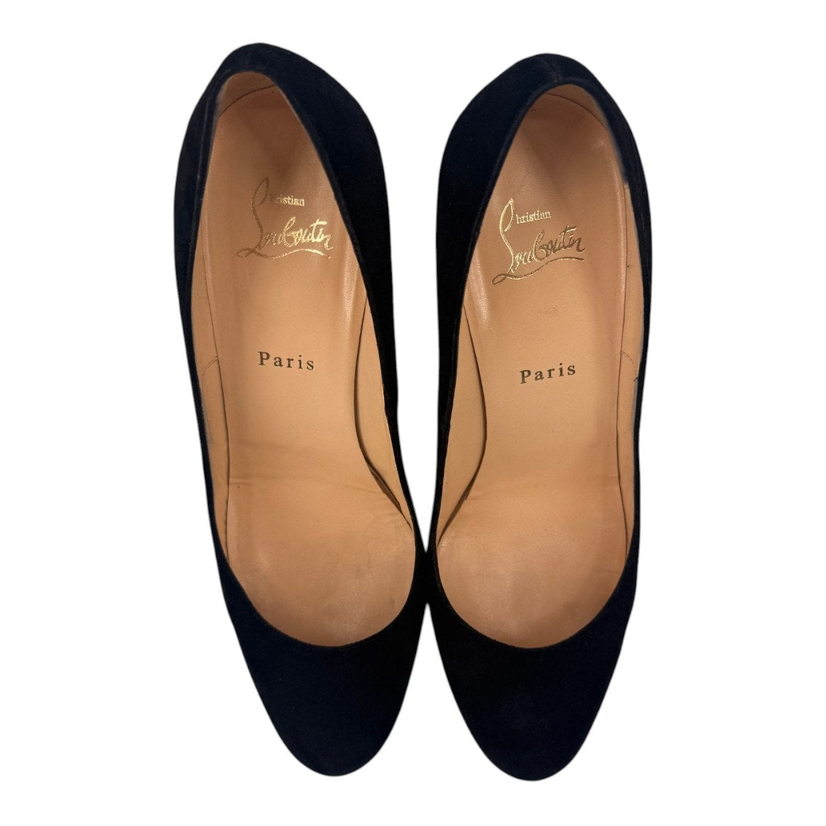 Christian Louboutin Black Suede Round Toe Slip On High Heel Pumps