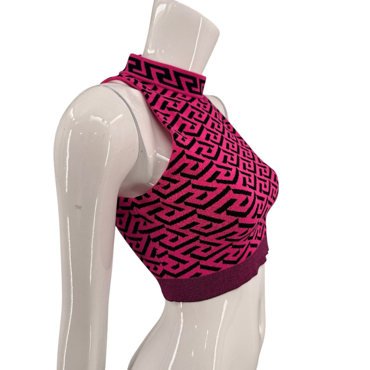 Versace La Greca Jacquard Mock Neck Crop Top
