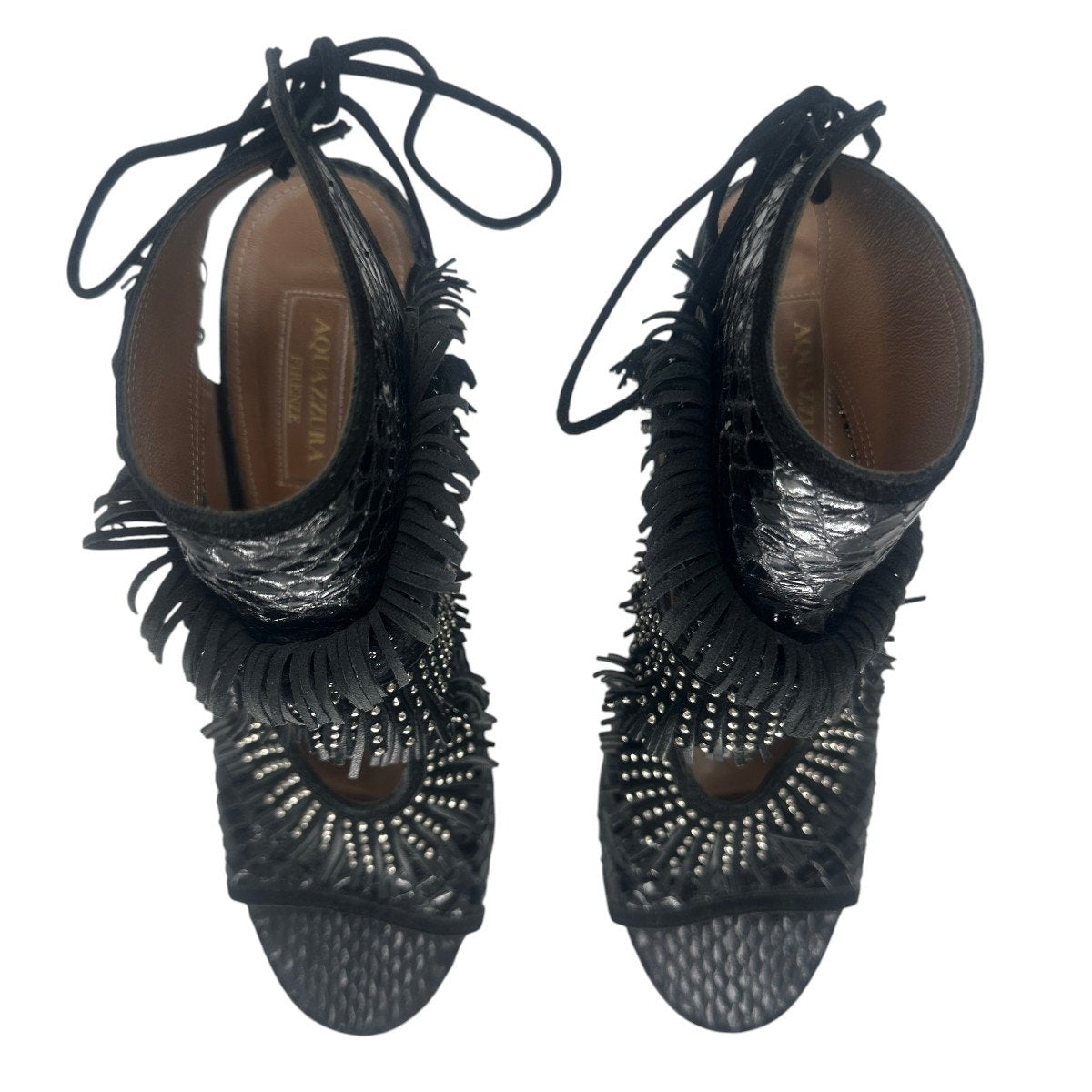 Aquazzura Sexy Thing Studded Fringe Python Stiletto Sandals