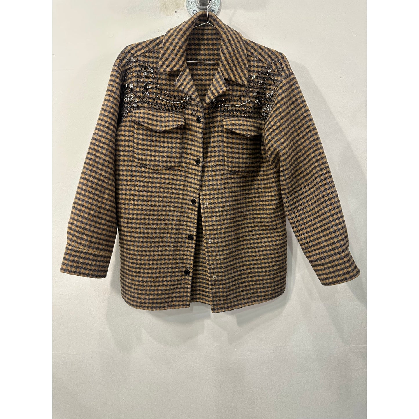 Sandro Paris Wool-Blend Plaid Brodan Beaded Check Blazer Jacket