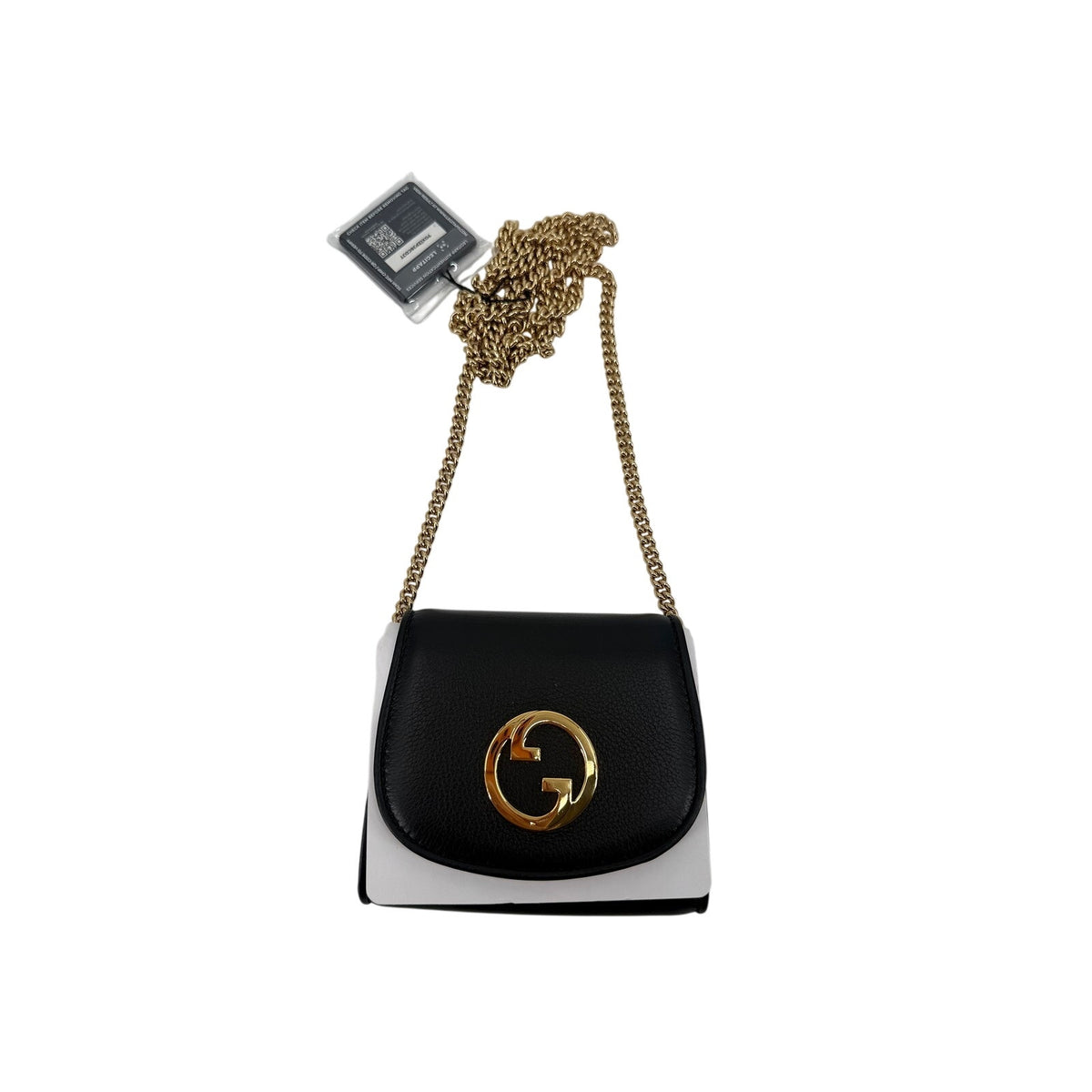 Gucci Blondie Black Leather Chain Wallet Crossbody Gold G New Box Dust Bag