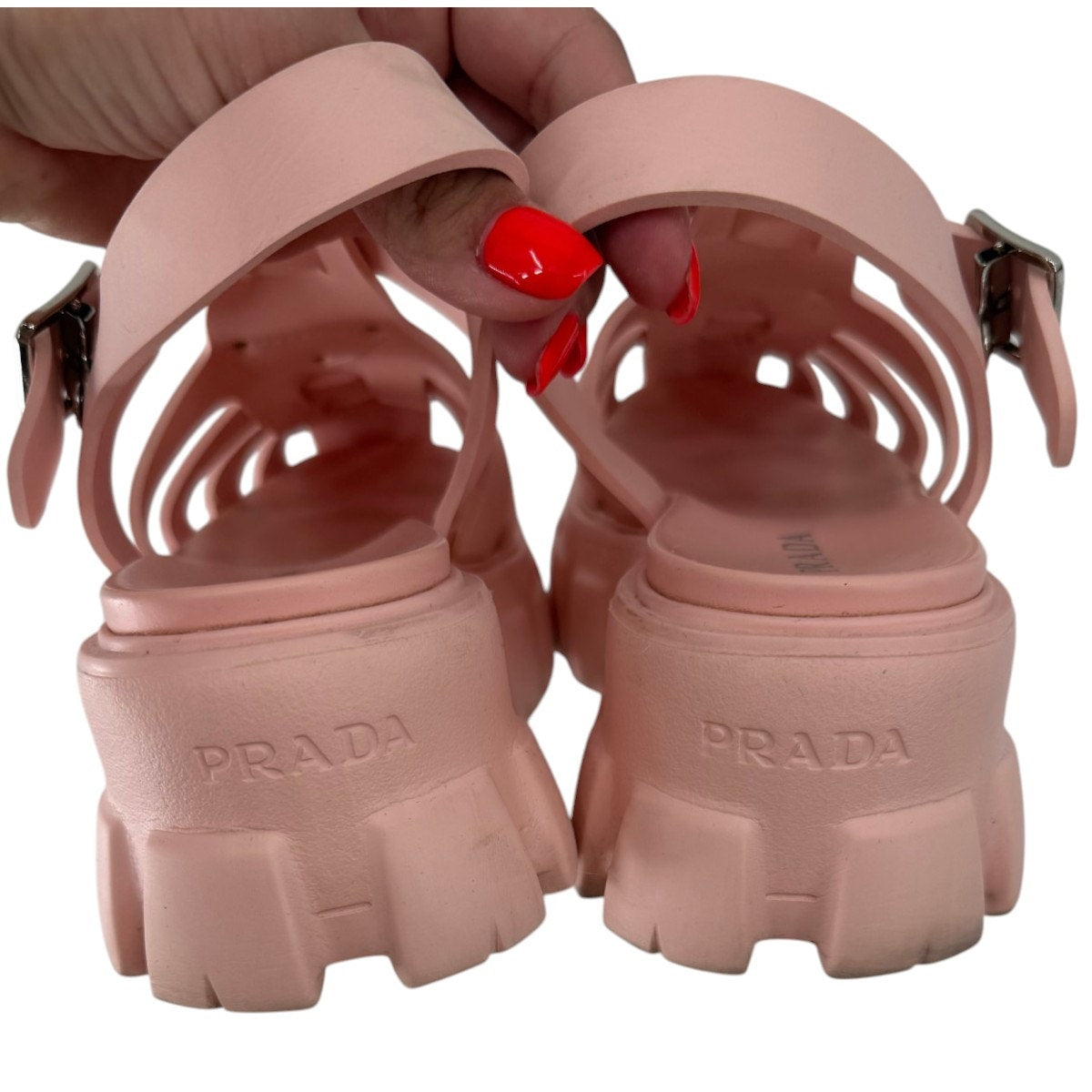 Prada Rubber Caged Monolith Slingback Platform Sandals