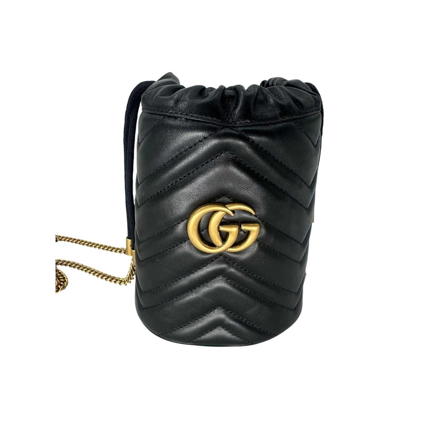 Gucci Leather Quilted GG Marmont Mini Bucket Bag