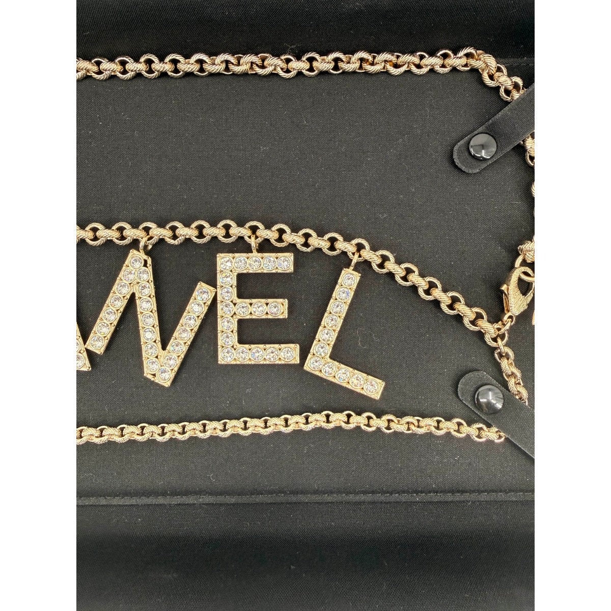 Chanel Crystal Logo Double Chain Belt Gold Women's Size 80