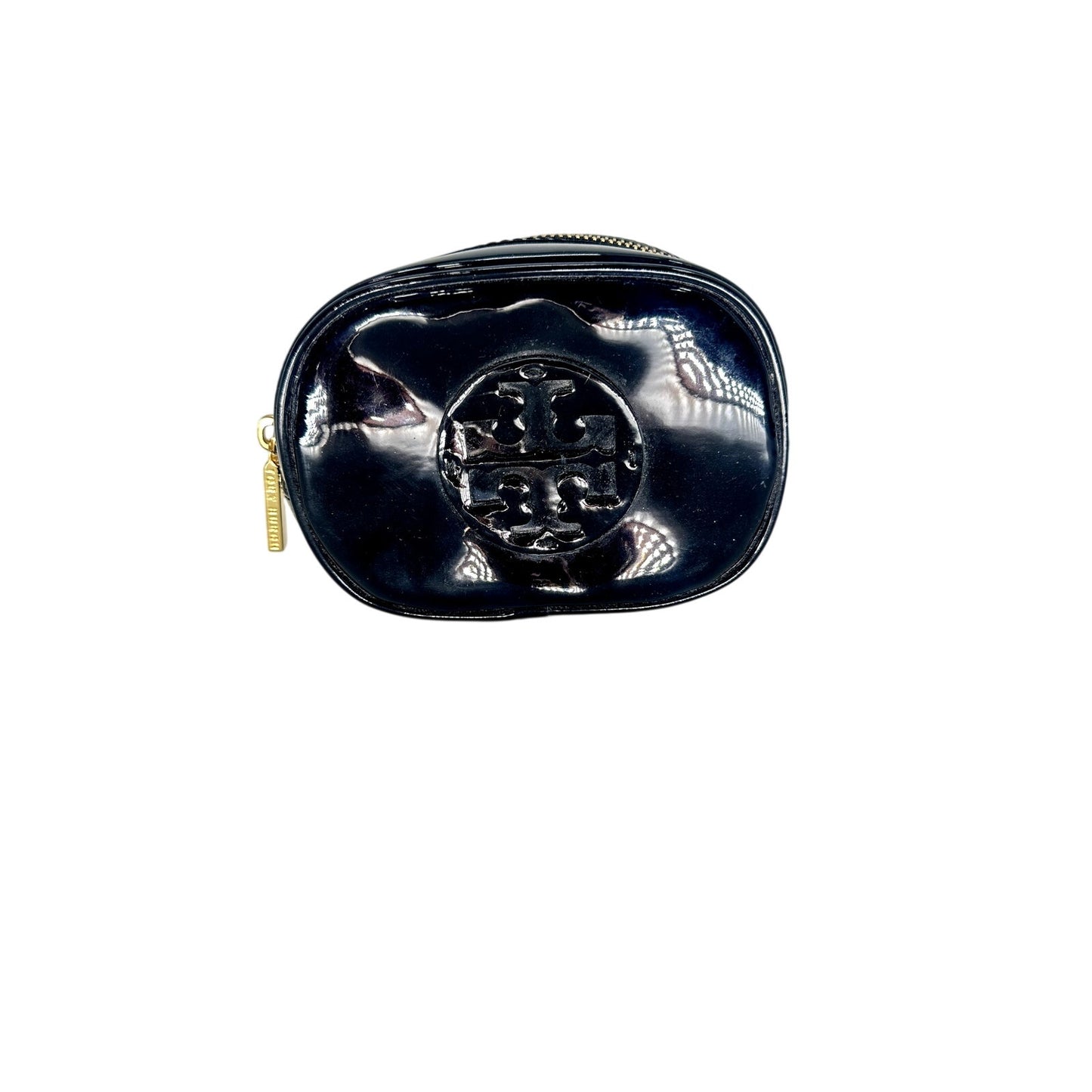 Tory Burch Patent Leather Logo Embossed Top Zip Cosmetic Case