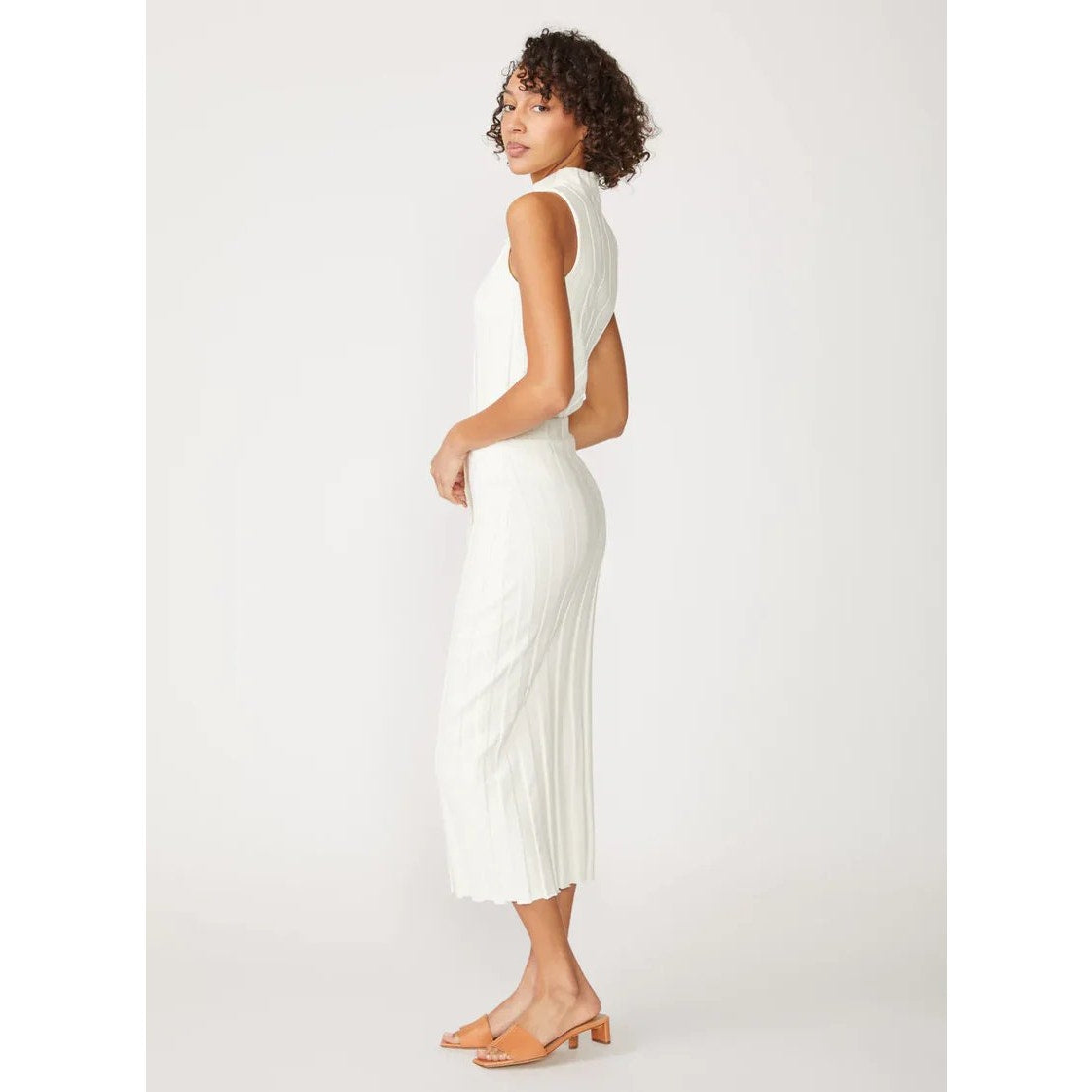 Stateside Cotton Knit Box Pleat Mock Neck Top Midi Skirt Set