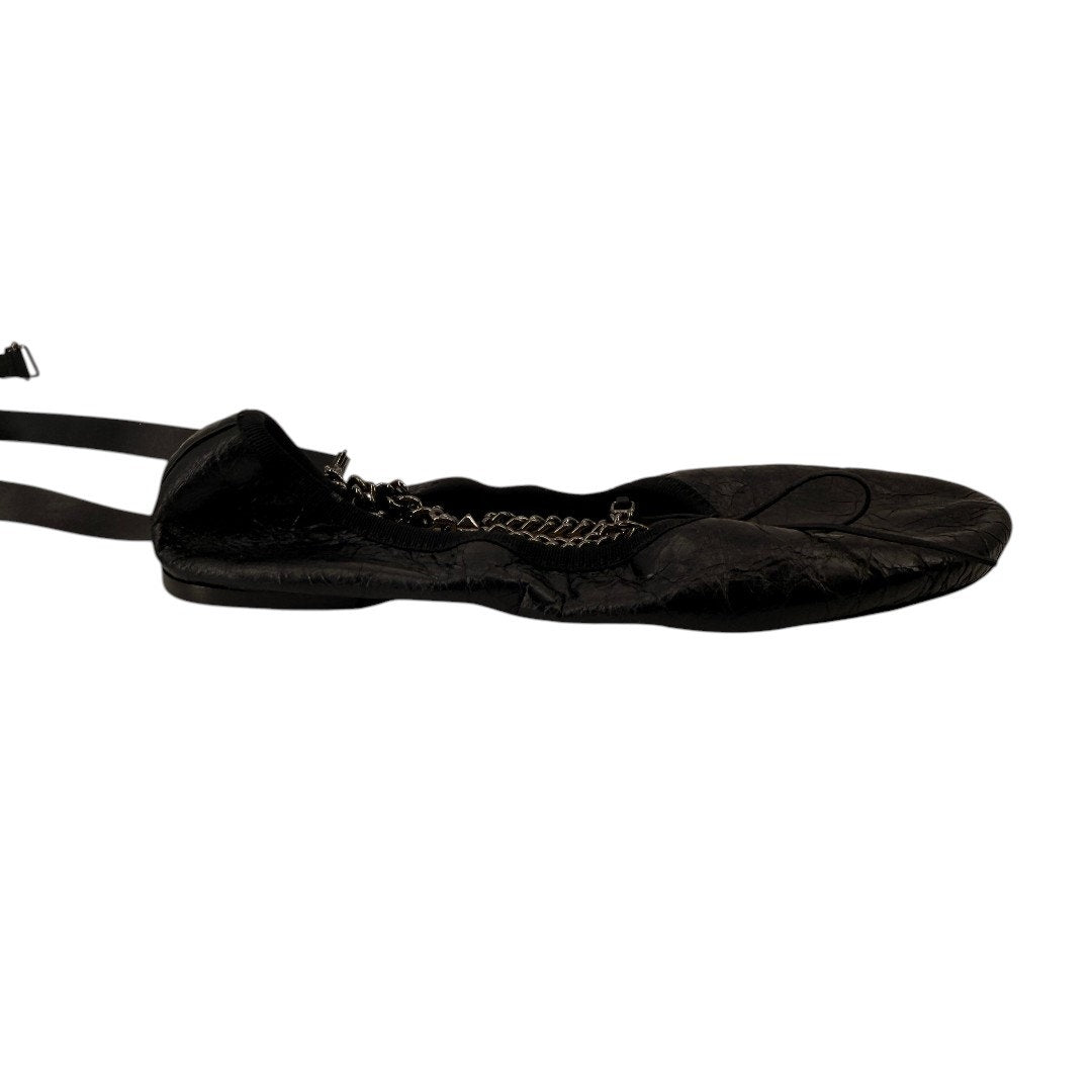 Valentino Garavani Black Chain Wrap Leather Ballet Flats