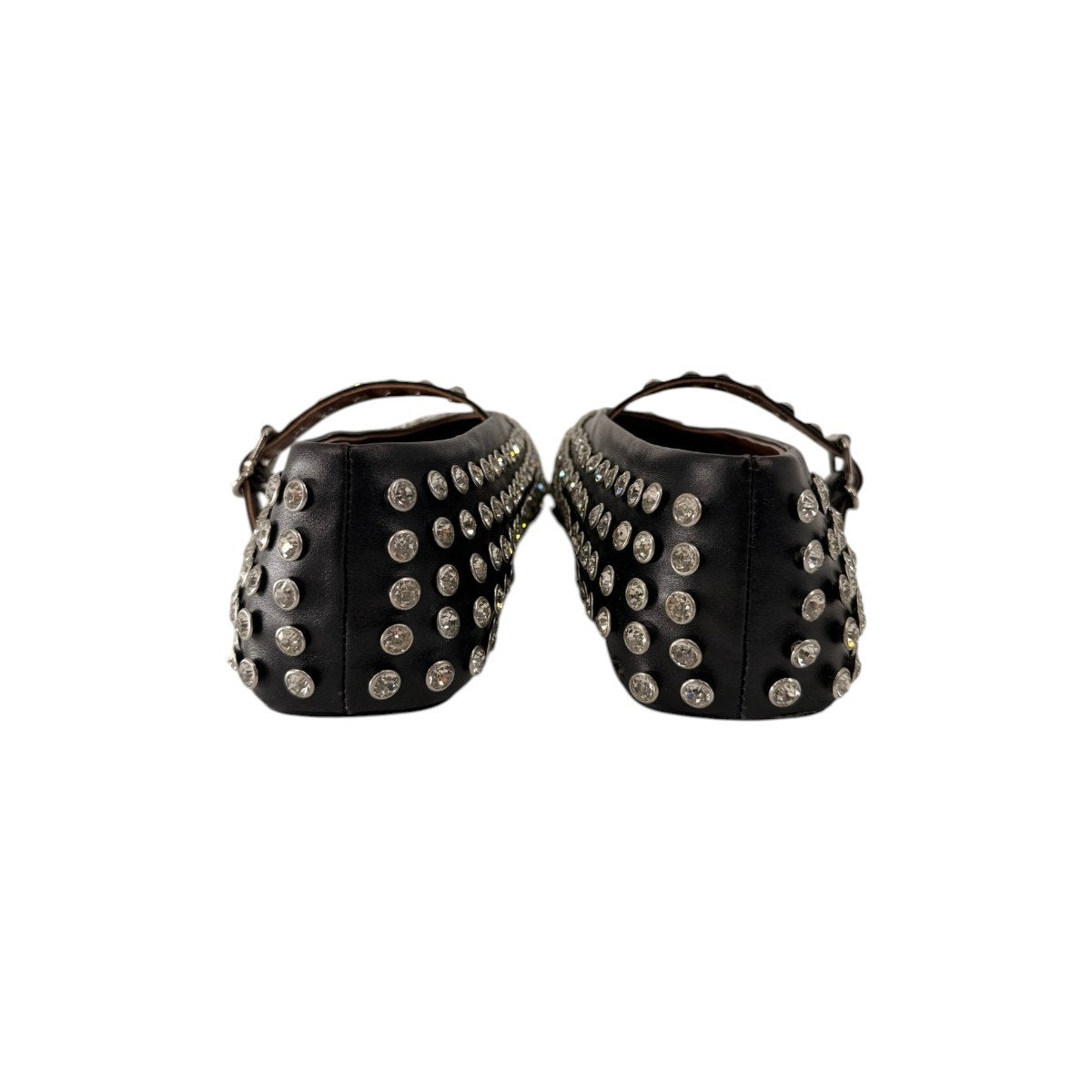ALAÏA Black Leather Crystal Embellished Mary Jane Ballet Flats