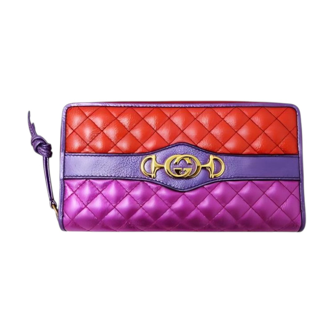 Gucci Laminated Nappa Trapuntata Zumi Zip Around Wallet Rosso Fuxia Bizantin