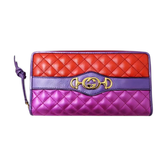 Gucci Laminated Nappa Trapuntata Zumi Zip Around Wallet Rosso Fuxia Bizantin
