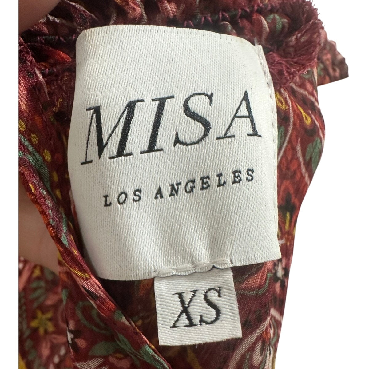 MISA Gianna Bohemian Paisley Chiffon Mini Dress High Neck Ruffle