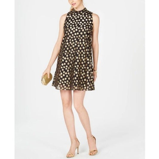 Signature by Robbie Bee Black Polka Dot Trapeze Dress