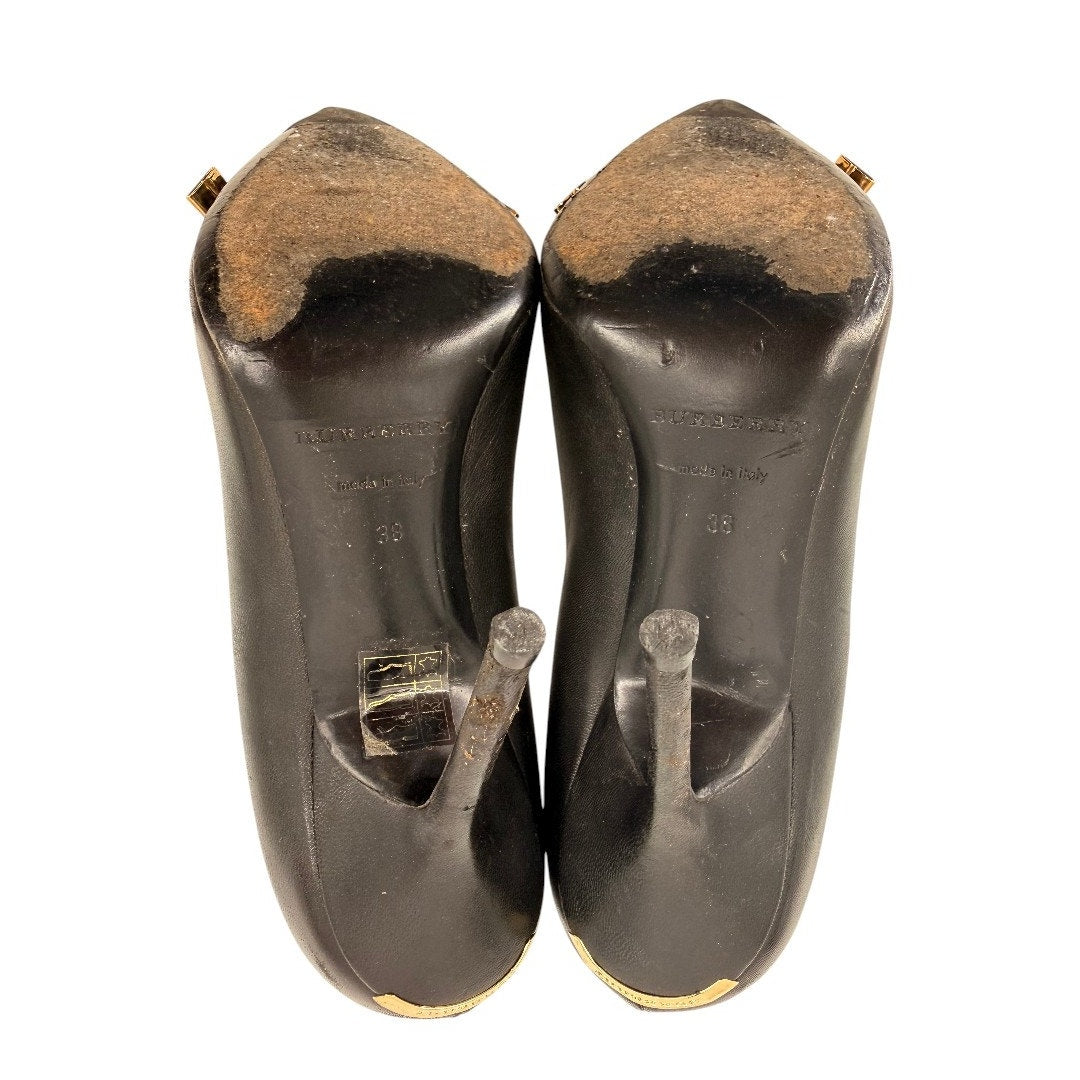 Burberry Soden Leather Pointed Toe Slip On Stiletto Pumps