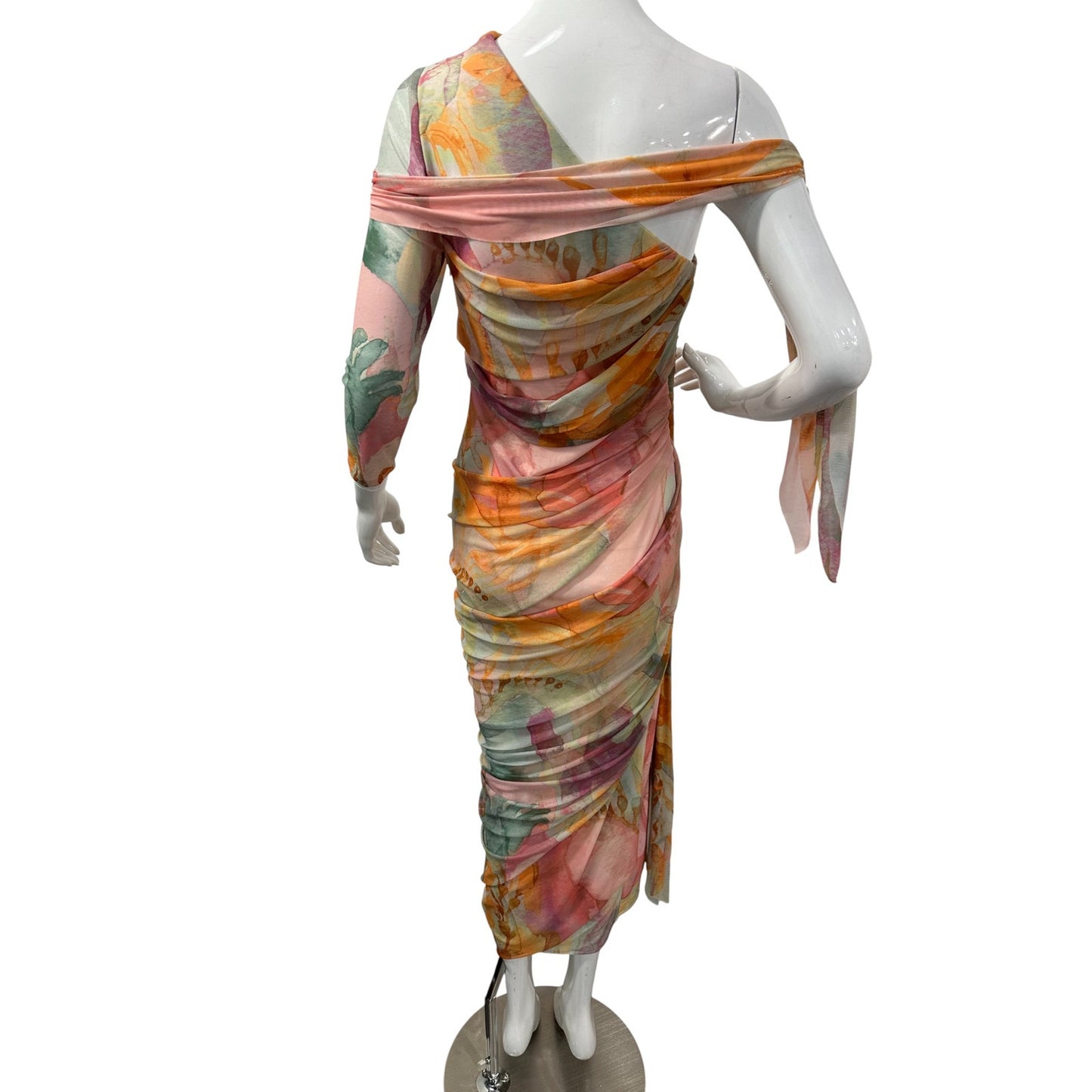 Andrea Iyamah Mesh Turi Abstract One-Shoulder Midi Dress