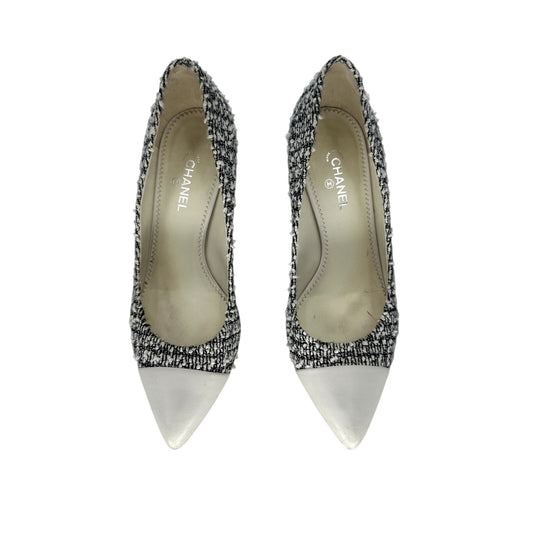 Chanel Tweed Slip-On Pointed Cap Toe Pumps Heels