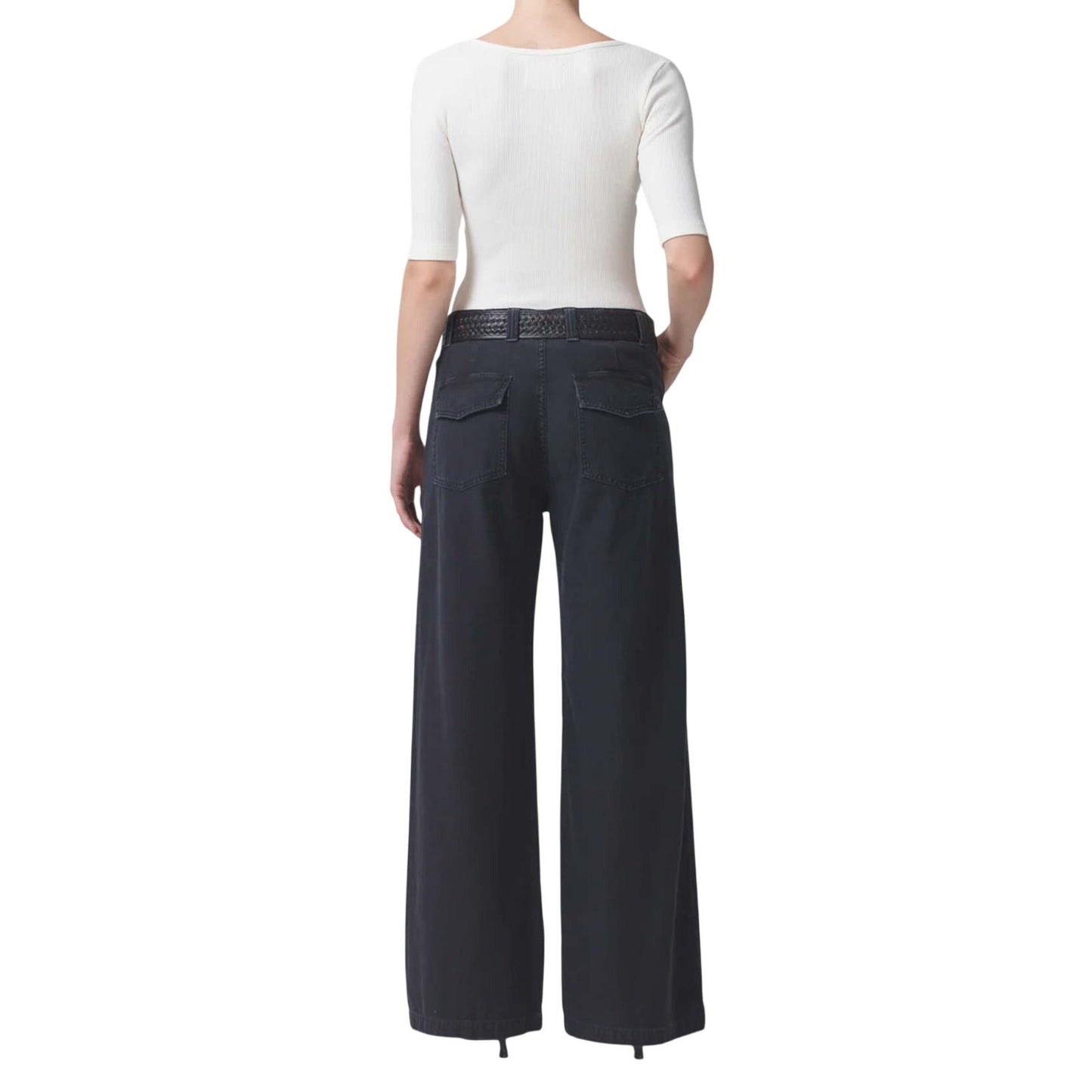Citizens of Humanity Black Paloma Cotton Wide Leg Utility Trouser  Womens
