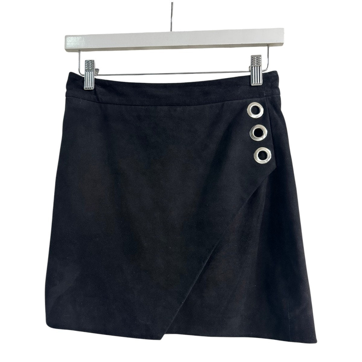 Michelle Mason Black Wrap Mini Skirt Silver Grommet Detail