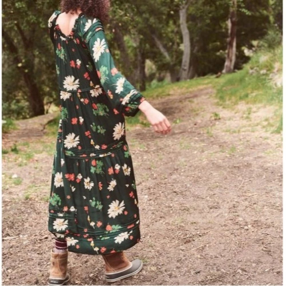 The Great Floral Print Long Sleeve Oversized Midi Dress Women's