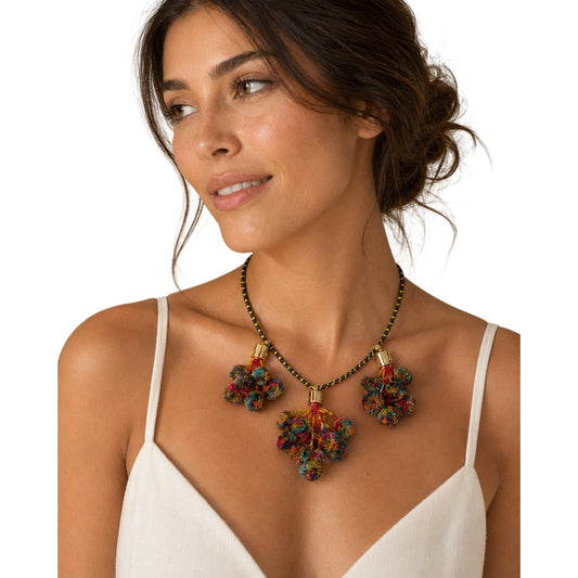 Tory Burch Multicolor Pom Pom Collar Statement Necklace Gold Ton