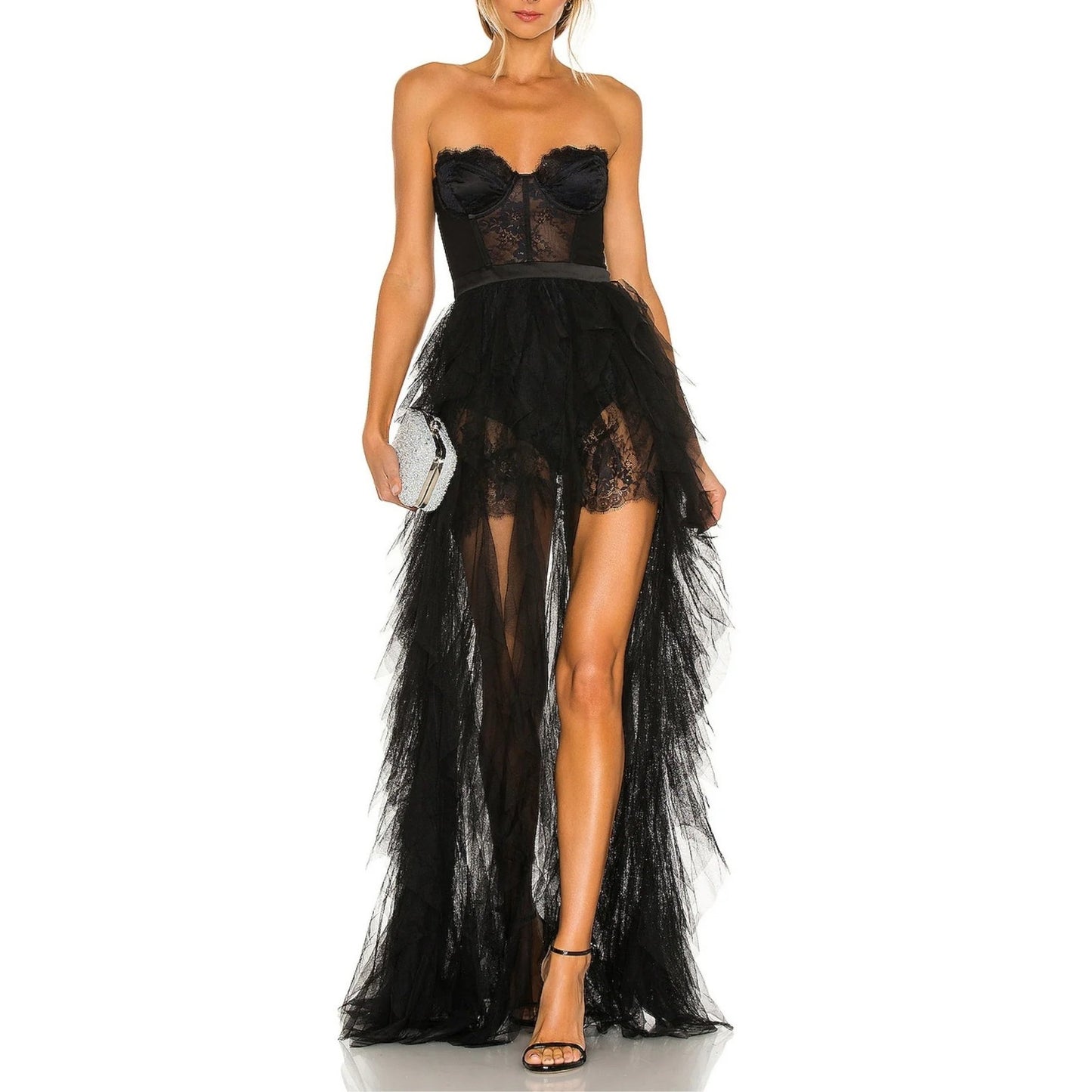 For Love & Lemons x Revolve Strapless Sheer Tulle Bustier Gown