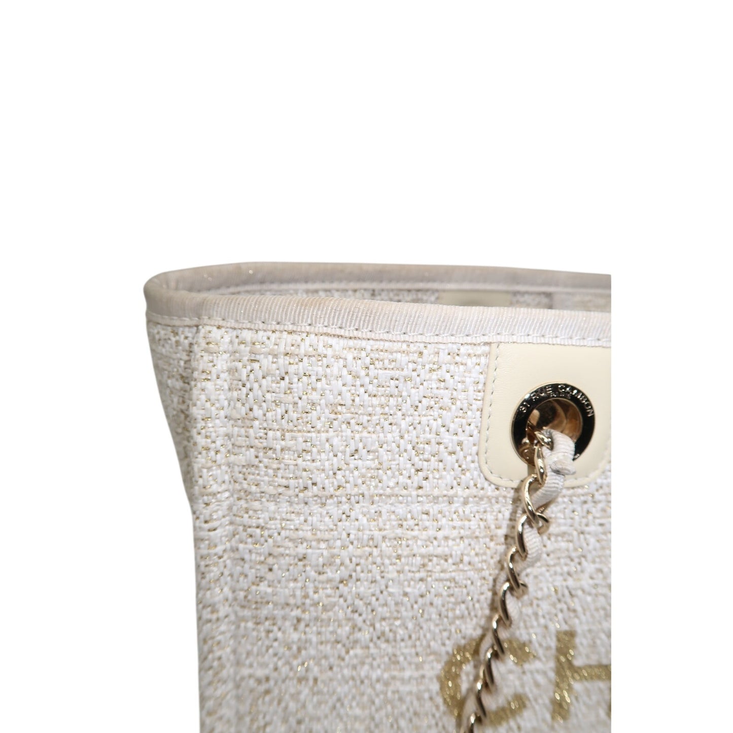 Chanel Raffia Deauville Glitter Logo Accent Tote Bag