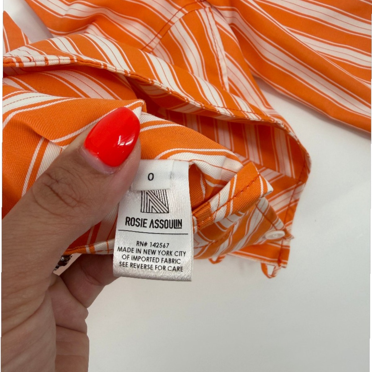 Rosie Assoulin Orange White Striped Square Neck Crop Top