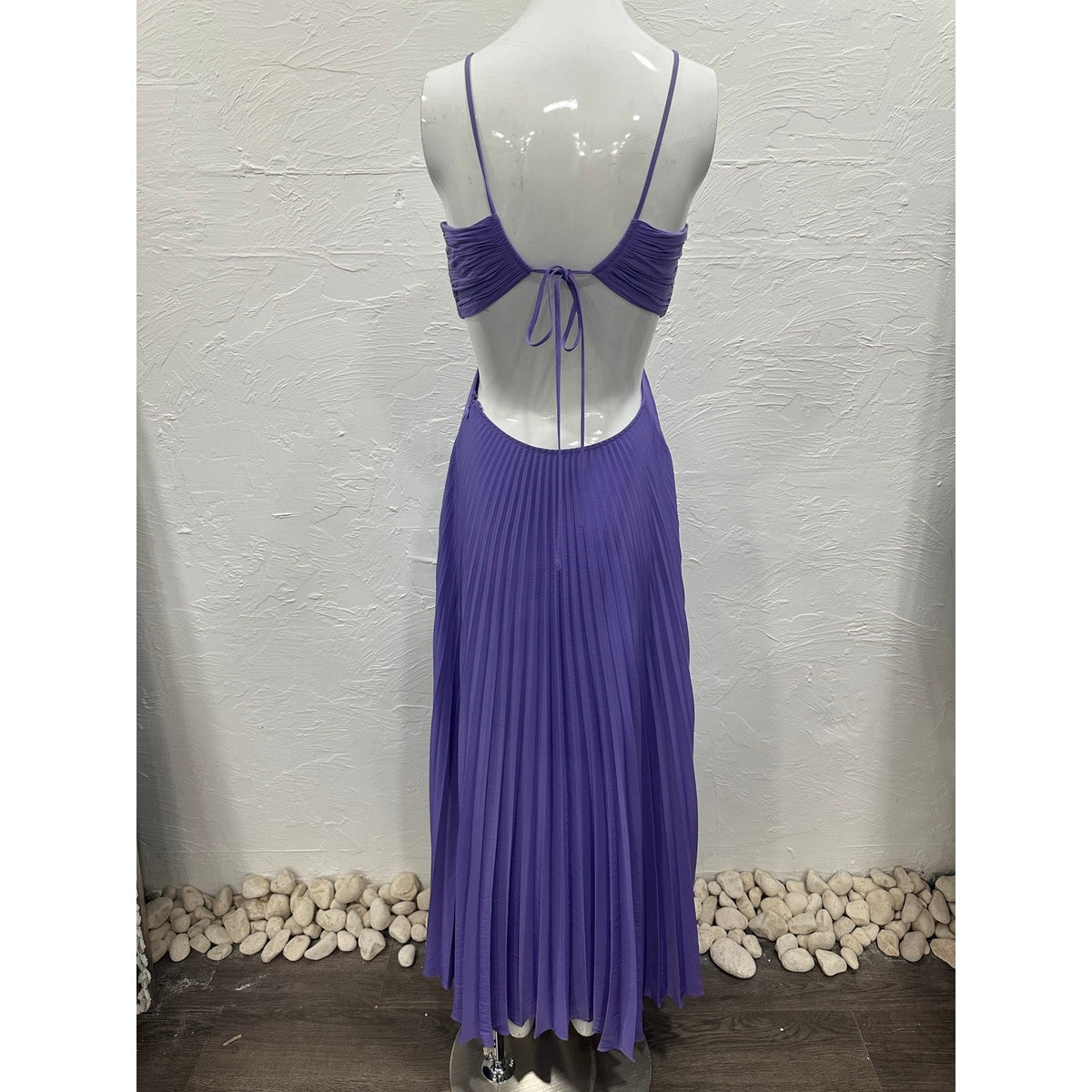 A.L.C. Satin Cut-Out Pleated Moira Maxi A-Line Dress Bellflower