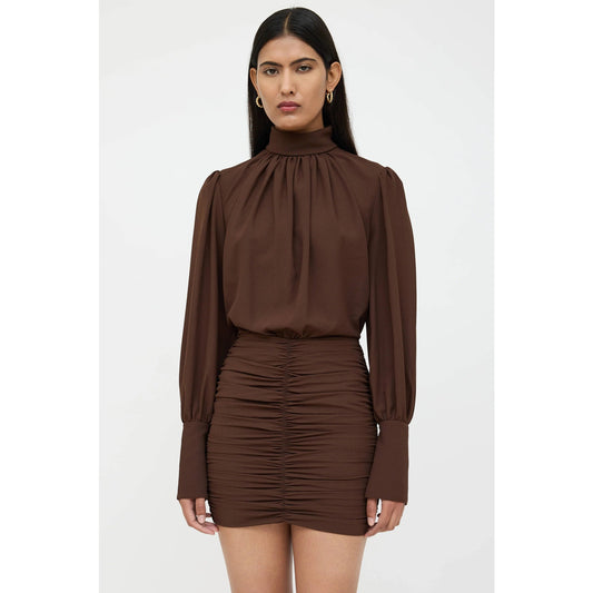 Rony Kobo Yebba Mock Neck Long Sleeve Ruched Pleated Mini Dress