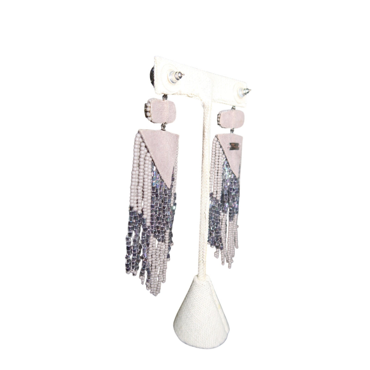 Deepa Gurnani Jody Earrings Light Gray Beaded Chandelier Fringe