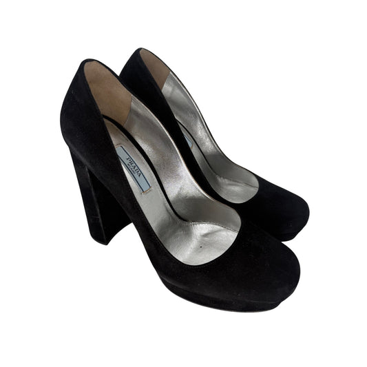 Prada Suede Camoscio Block Heel Platform Pumps
