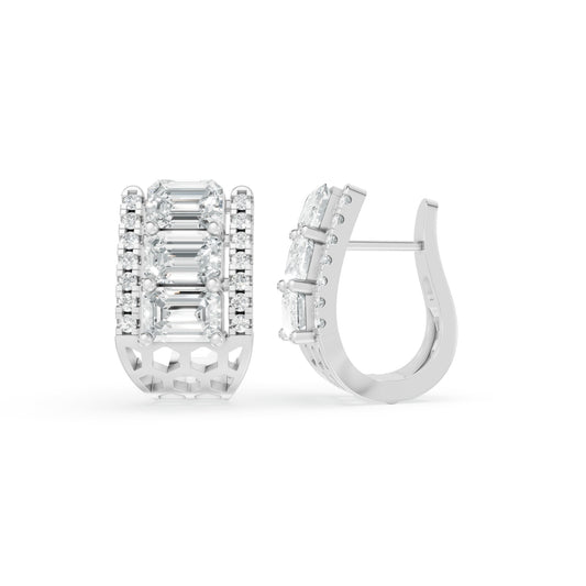 3.35 CTW 14K White Gold Diamond Huggie Hoop Earrings