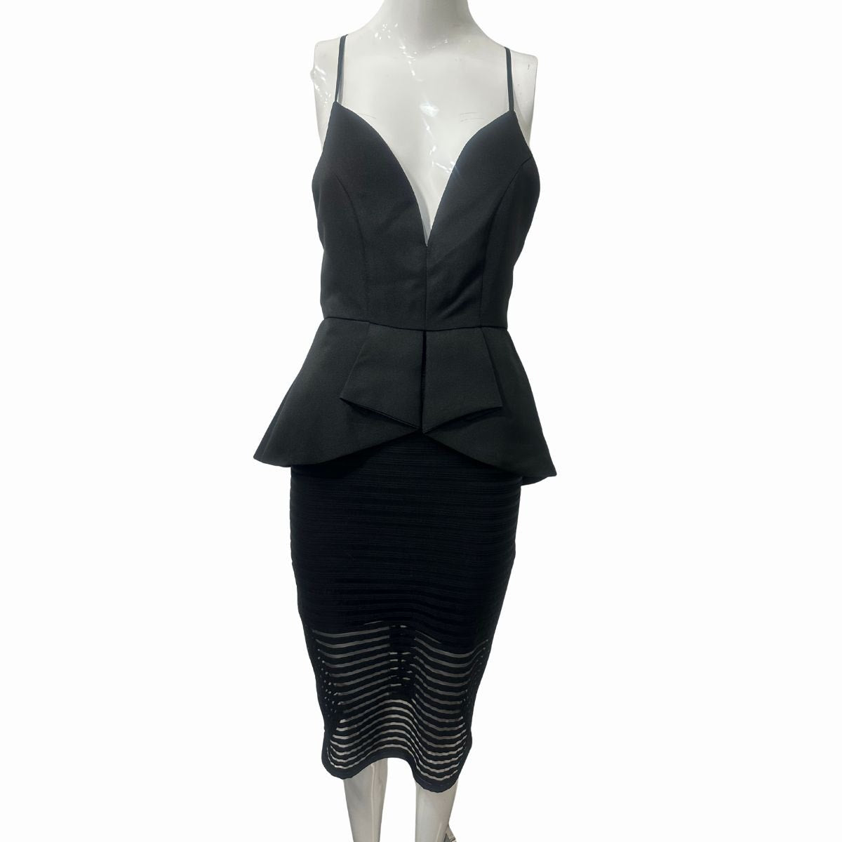 Lovesong Peplum Backless Spaghetti-Strap Mesh Skirt Midi Dress