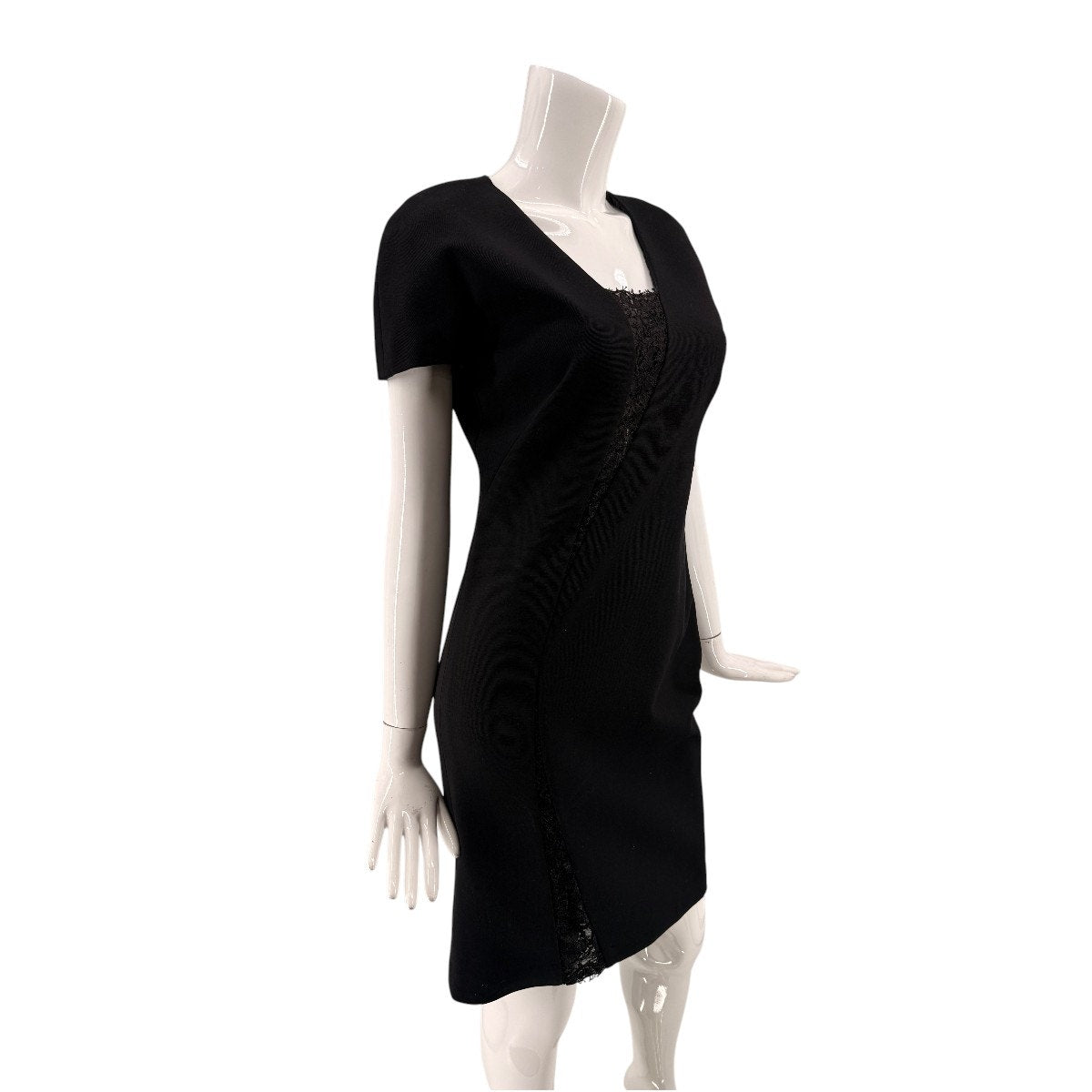 Emilio Pucci Black Lace Panel Sheath Dress Short Sleeve Knee Length Women's 12