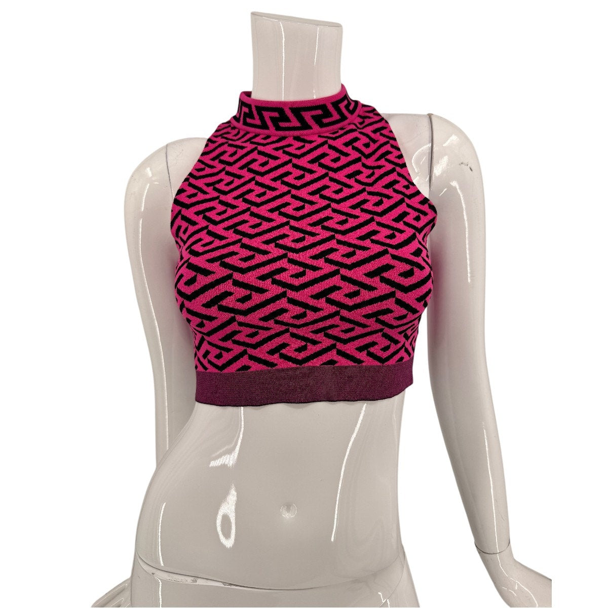Versace La Greca Jacquard Mock Neck Crop Top