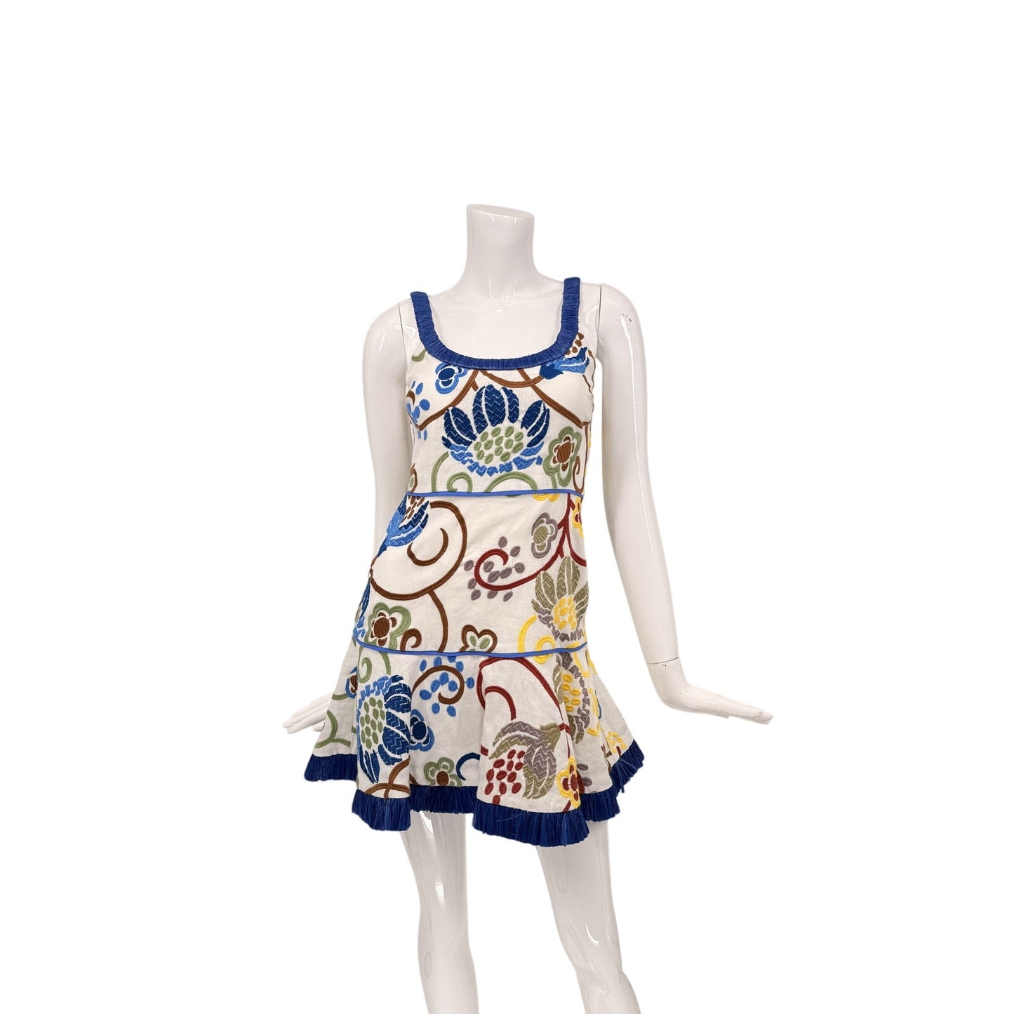 Alexis Linen Ricci Floral Embroidered Sleeveless Mini Dress